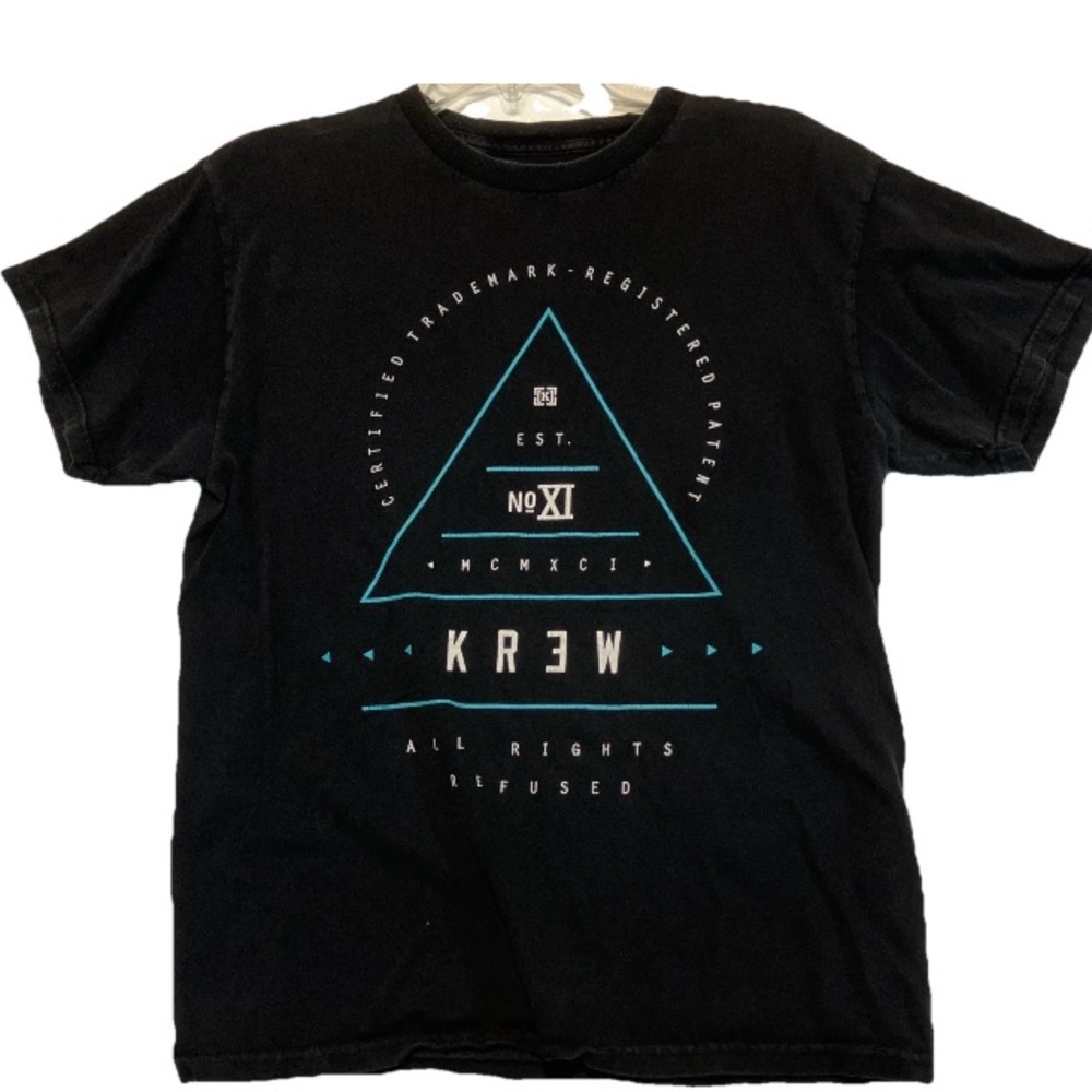 KR3W Black Tee with Blue Triangle Graphic Size Medium